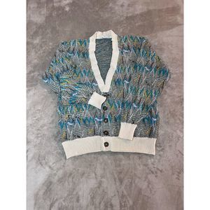 Vtg 90s Medium Multicolor Sweater Geometric Cardigan Rare Y2k Grandpa Streetwear
